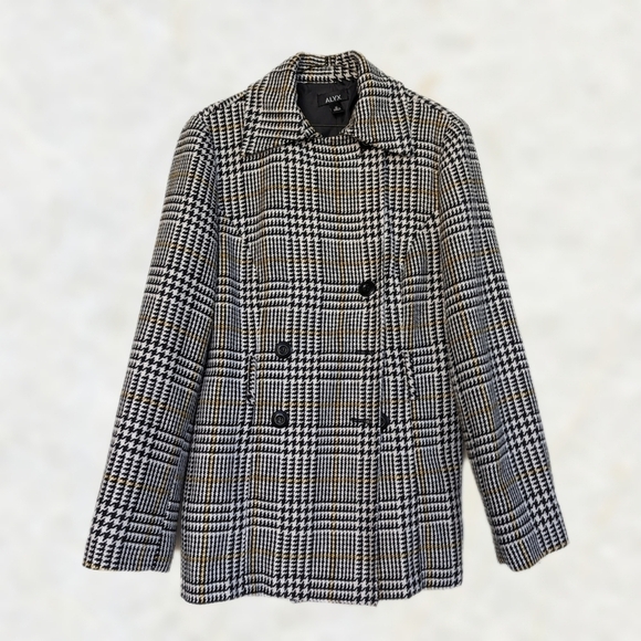 Alyx Houndstooth Check Short Pea Coat in Black, Yellow, White (Alyx 12 = US M) - Picture 3 of 9